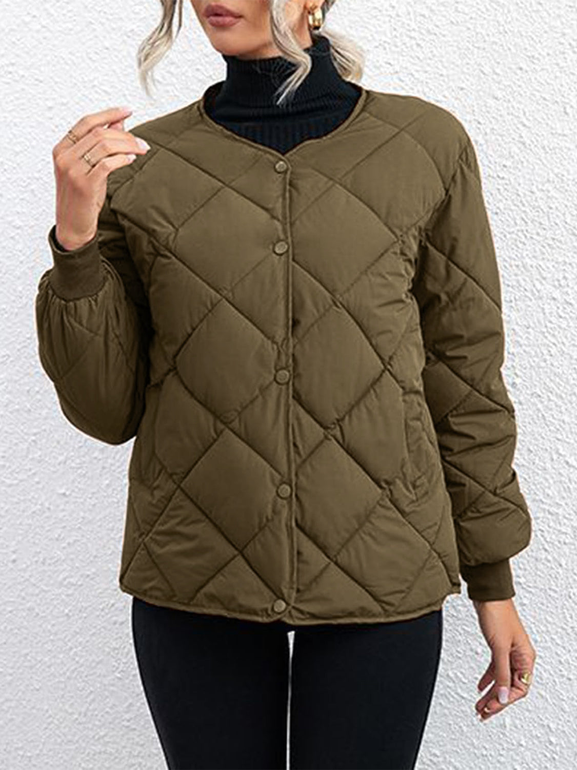 Bubble Texture Snap Down Long Sleeve Winter Coat