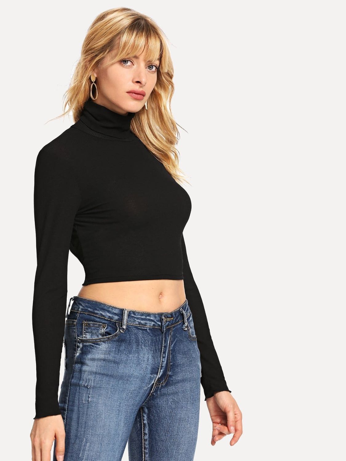 Backless Turtleneck Long Sleeve T-Shirt