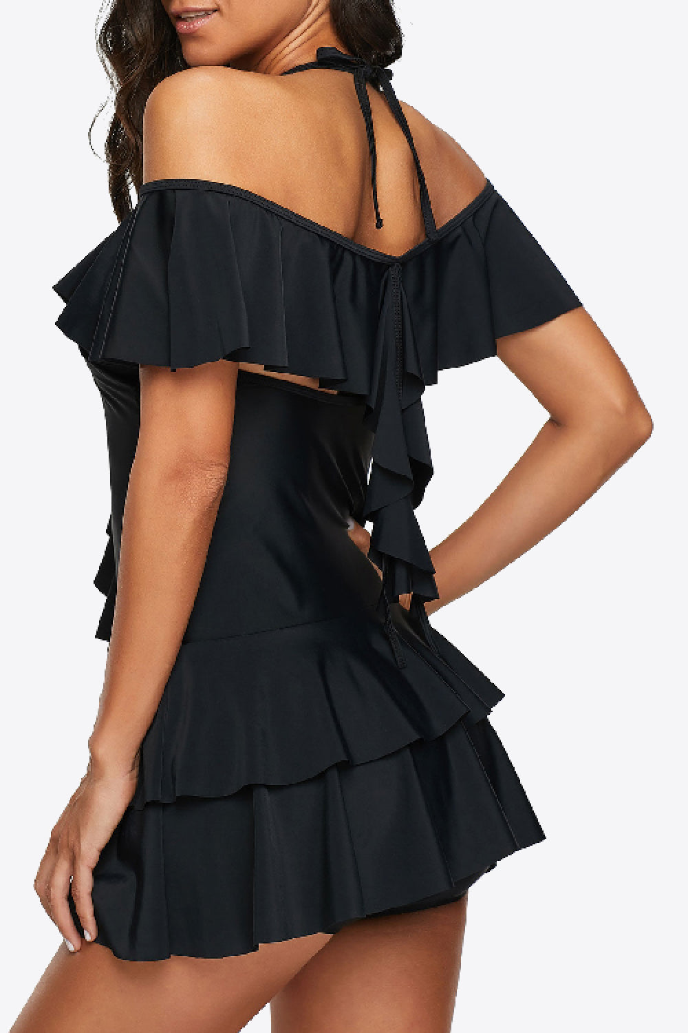 Ruffled Cold-Shoulder Two-Piece Swimsuit