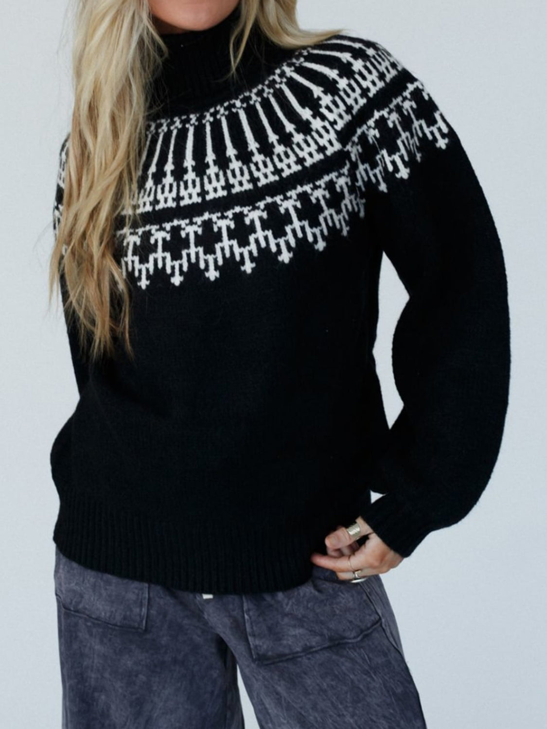 Contrast Turtleneck Long Sleeve Sweater