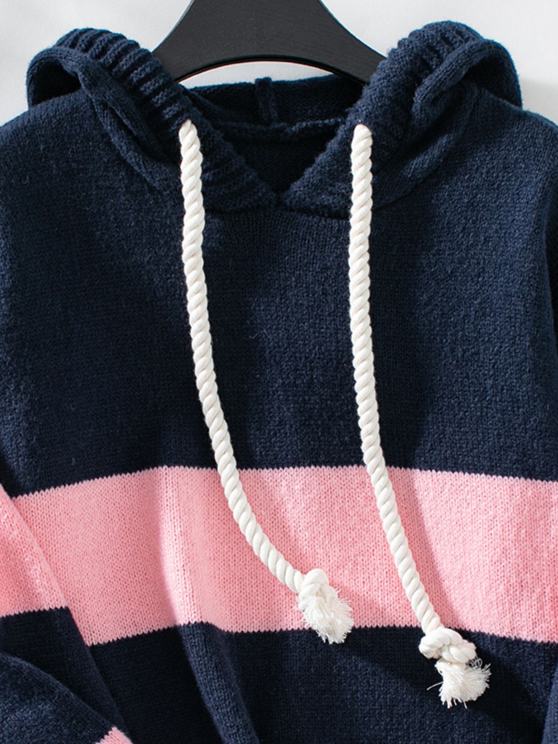 Drawstring Contrast Stripe Dropped Shoulder Hooded Sweater