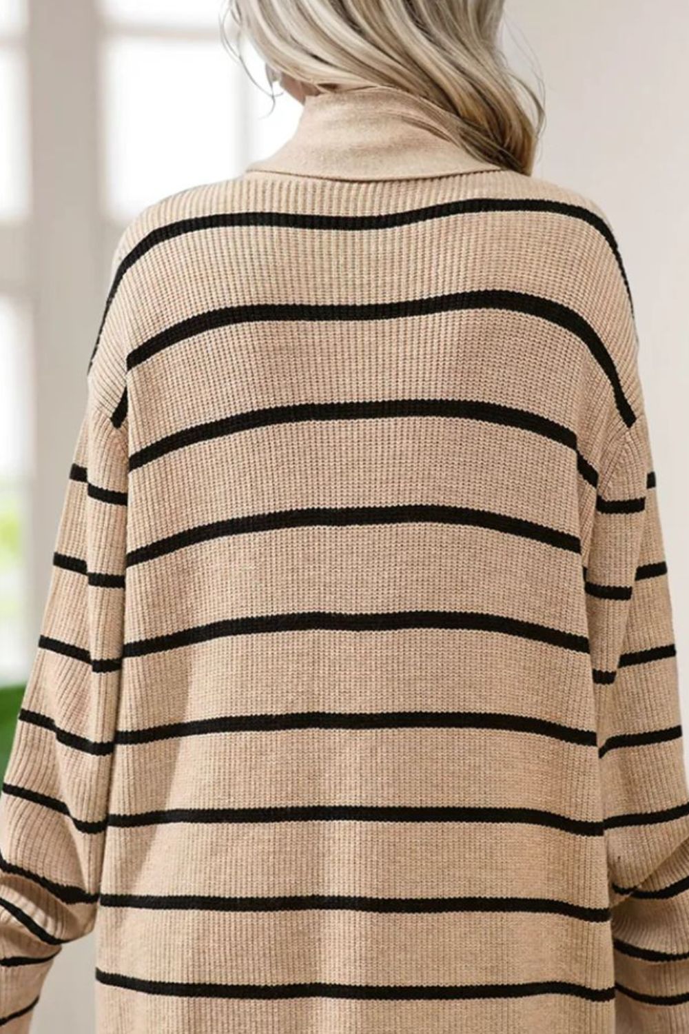 Striped Open Front Long Sleeve Cardigan